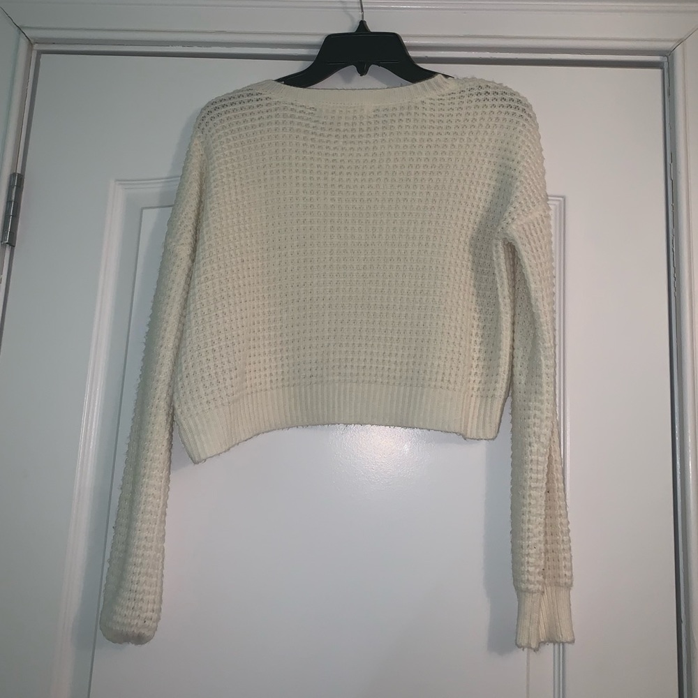 Forever 21 Waffle Knit Cropped Cream Sweater - Picture 3 of 4